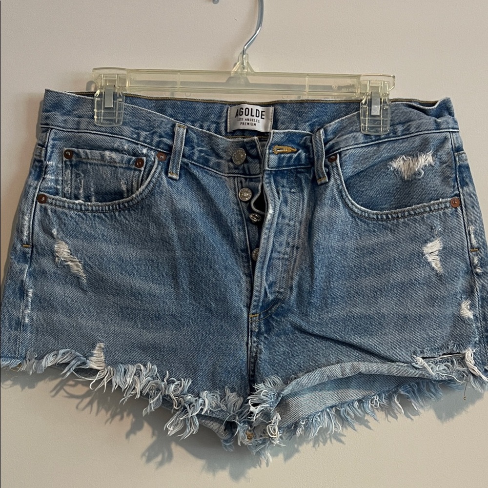 Agolde Distressed Blue Jean Shorts
